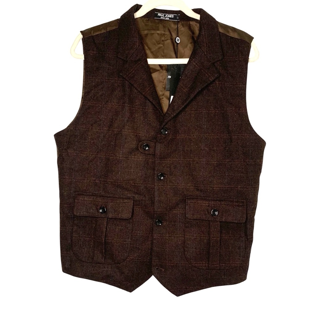 NEW Paul Jones Men’s Medium Button Front Wool Blend Brown Vest Preppy Old Money
